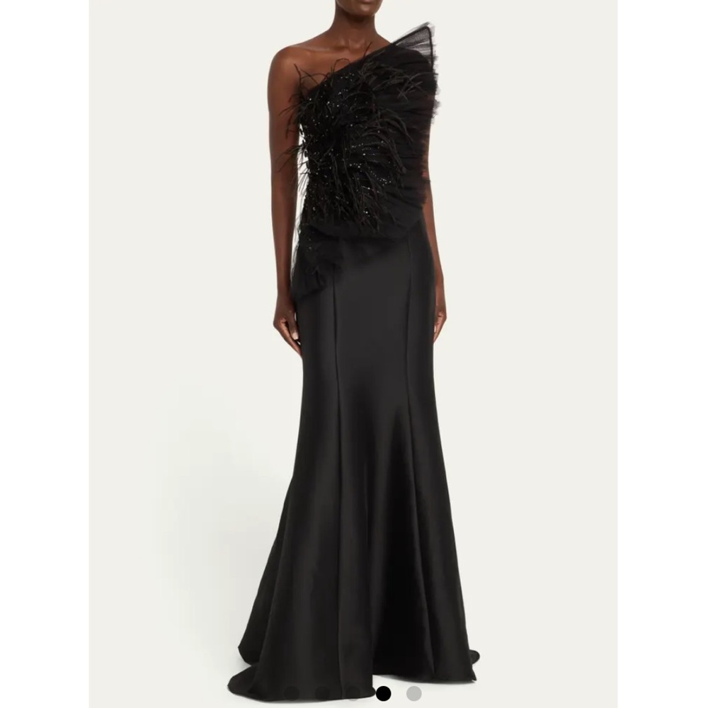 Badgley Mischka Collection Bead Feather Wing Combo Mermaid Gown Size 2